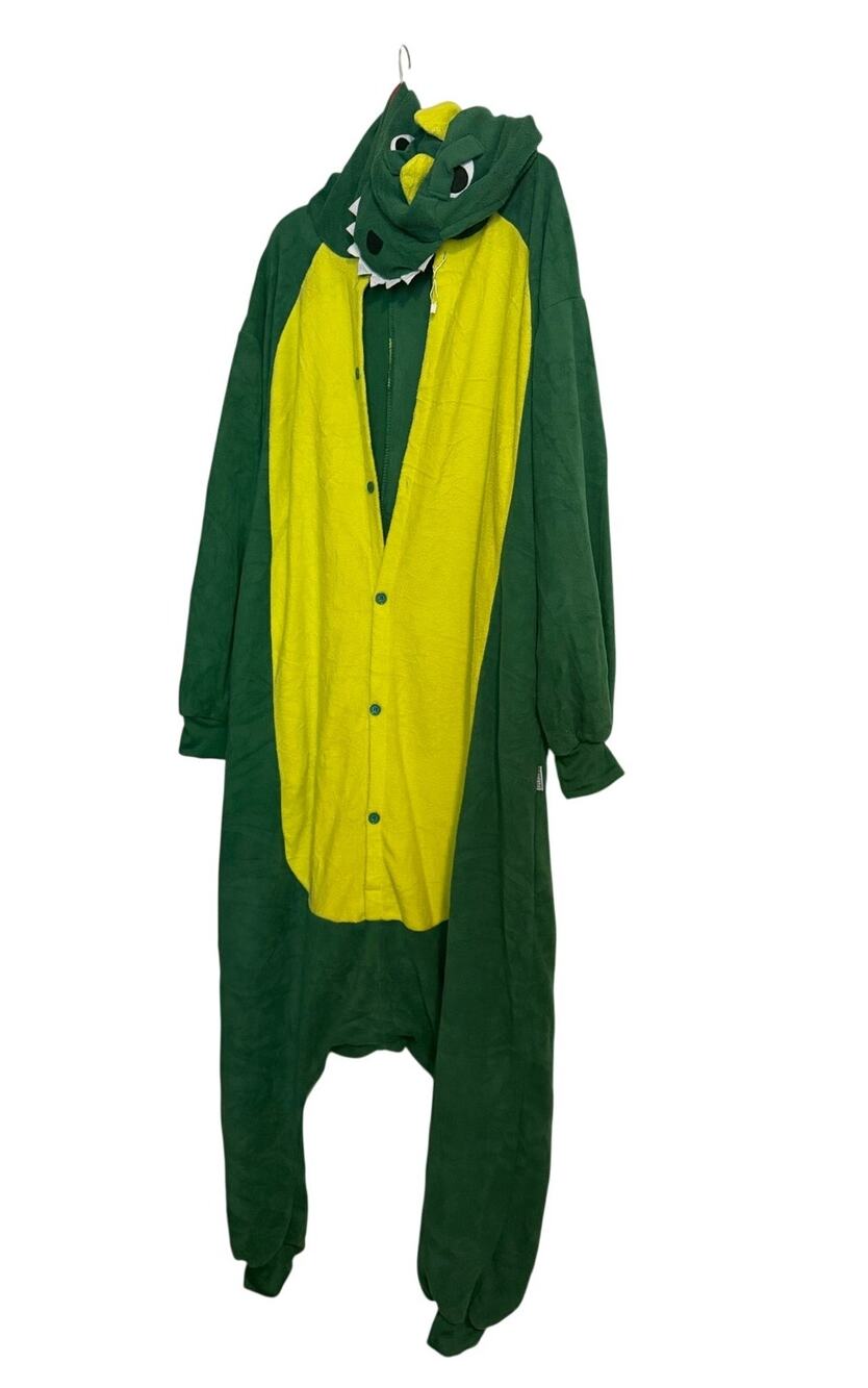 Funziez by Silver Lilly Green Dinosaur T-Rex Onesie Costume Adult Size Large EUC
